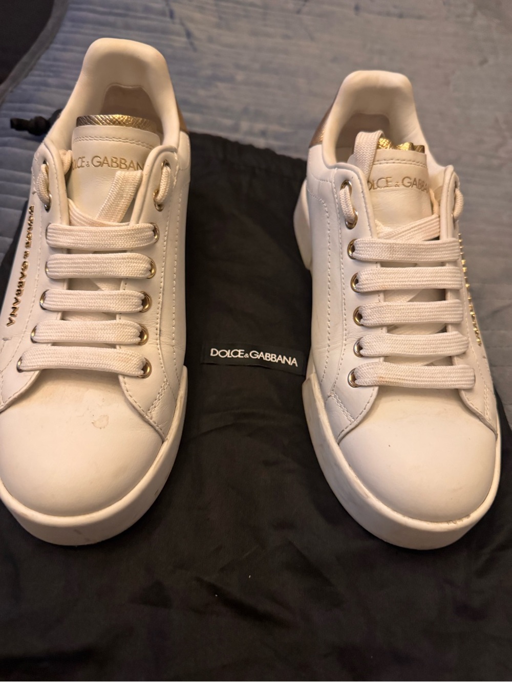 Dolce & Gabbana White Sneakers with Gold Hardware